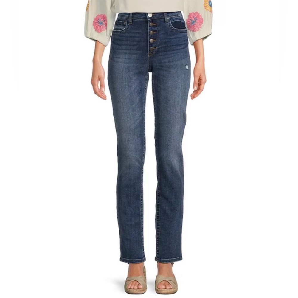 KUT from the Kloth Stevie High Rise Straight Leg Exposed Button Fly Jeans Sz 10